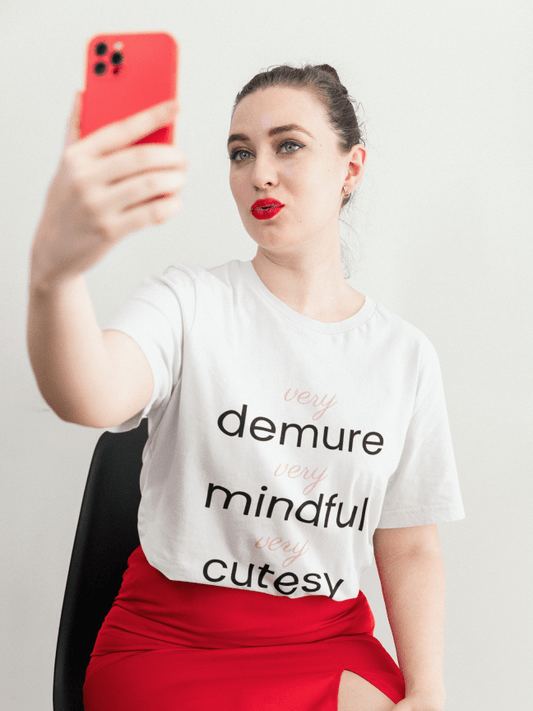 Quote - Demure - White - Crewneck b - Cherish Gifting